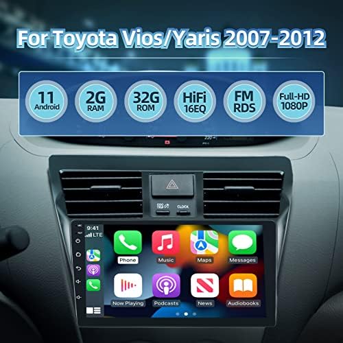 NHOPEEW [2+32G] אנדרואיד 11 סטריאו לרכב מסך מגע עבור טויוטה ויוס יאריס 2007-2012 עם Apple CarPlay